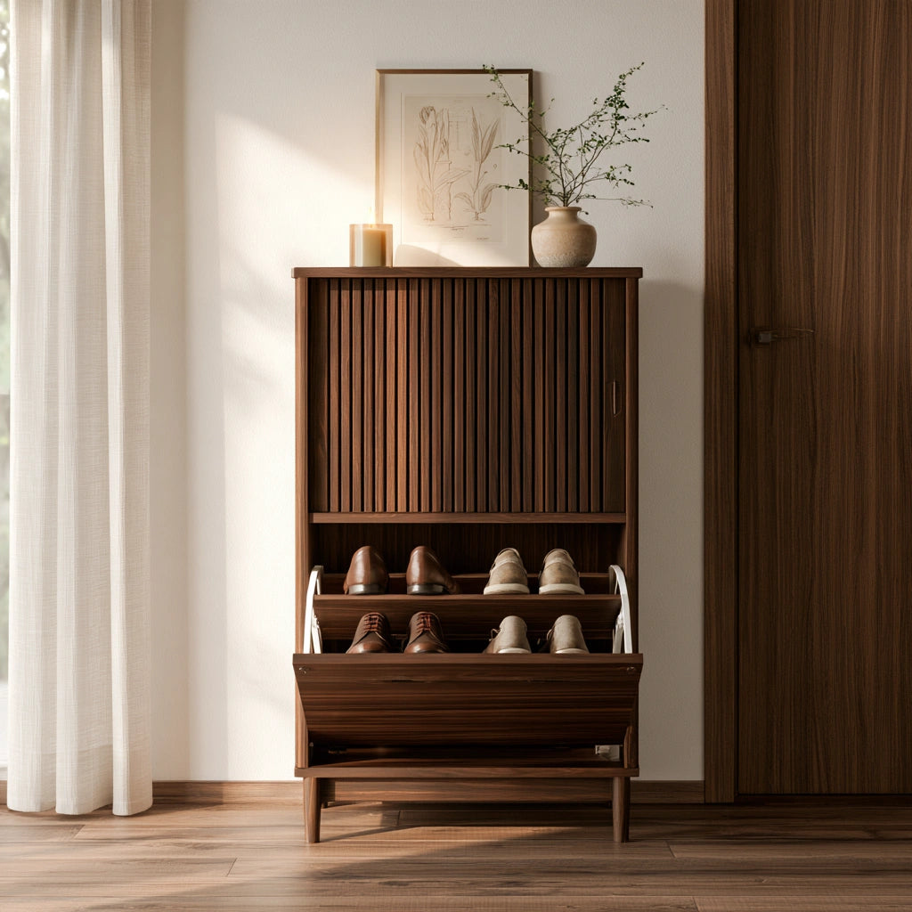 Schuhschrank, aus Holz, Farbe: hellbraun