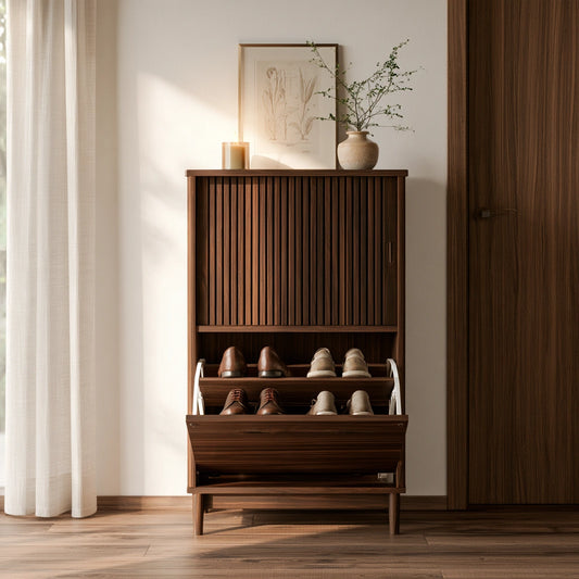 Schuhschrank, aus Holz, Farbe: hellbraun