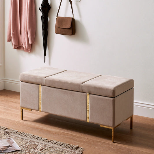 Gepolsterter Hocker mit Stauraum, mit klarer Formgebung, mit Stauraum, Farbe: taupe