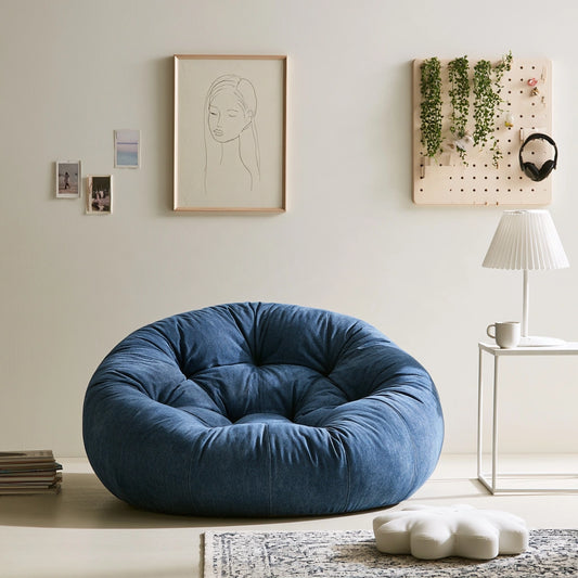Runder gepolsterter Hocker, mit klarer Formgebung, Farbe: blau