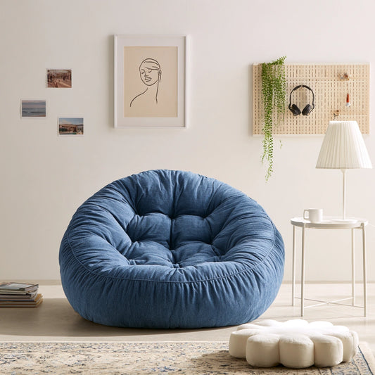 Runder gepolsterter Hocker, mit klarer Formgebung, Farbe: blau